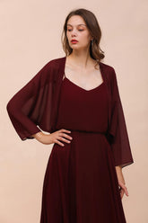 Burgundy Long Sleeves Chiffon Special Occasions Wrap