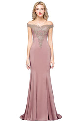 Off The Shoulder Mermaid Long Bridesmaid Dress with Appliques Lace