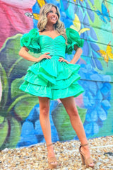 Cute A-Line Ruffle Sleeves Layered Short Party Dress