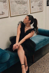 A-line V-neck Ruffled Tiered Tulle Short Homecoming Dress