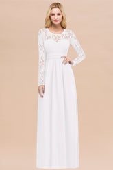 Elegant A-Line Chiffon Jewel Long Sleeves Ruffles Floor Length Bridesmaid Dresses