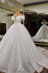 Gorgeous Long Ball Gowns Off the Shoulder Sequins Wedding Dress
