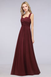 Simple Long A-line Cap Sleeves Sweetheart Burgundy Wedding Guest Dresses