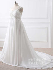 Plus Size Long Spaghetti Straps A-Line Ruffles Chiffon Wedding Dresses
