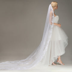 One Layer Lace Edge Wedding Veil