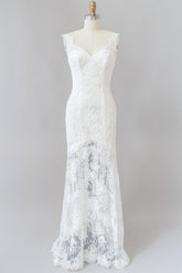 Elegant Long Sweetheart Lace Mermaid White Wedding Dress