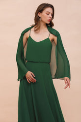 Dark Green Long Sleeve Chiffon Special Occasion Wraps