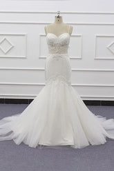 Chic Long Sweetheart Spaghetti Strap Beading Mermaid Wedding Dress