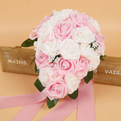 Colorful Silk Rose Wedding Bouquet with Ribbons