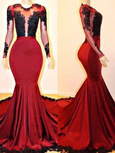 Long Sleeves Mermaid Appliques Lace Prom Dresses