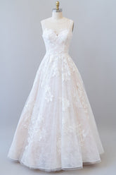 Elegant Long Appliques Lace Tulle A-line Wedding Dress