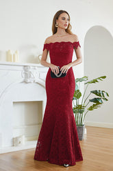Long Off The Shoulder Floral Lace Mermaid Floor Length Formal Evening Dress