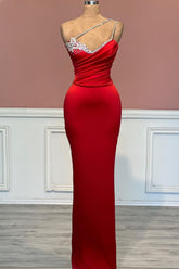 Simple One Shoulder Sleeveless Long Mermaid Prom Dress with Beads