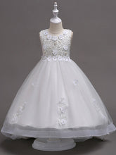 White Ball Gown Knee Length Tulle Appliques Lace Flower Girl Dress