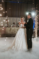 Modest Long A-line V-neck Tulle Lace Open Back Wedding Dress