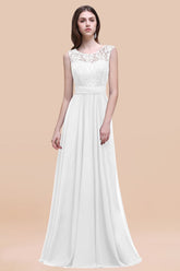 Elegant A-line Chiffon Lace Scoop Sleeveless Floor Length Bridesmaid Dress