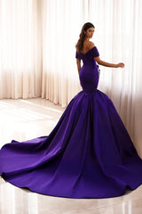 Long Mermaid Off the Shoulder Formal Evening Dresses with Applique Lace