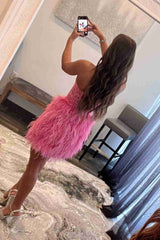 Sweetheart Lace Feather Short Mermaid Homecoming Dress