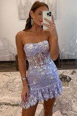 Strapless Mermaid Sequin Appliques Short Homecoming Dress
