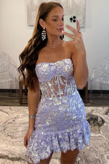 Strapless Mermaid Sequin Appliques Short Homecoming Dress