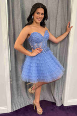 Sweetheart A-line Tulle Ruffle Homecoming Dress with Appliques Lace
