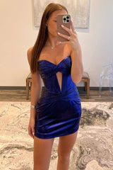 Short Mermaid Strapless Keyhole Ruched Tight Homecoming Dress