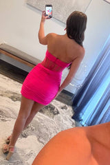 Fuchsia Strapless Mermaid Short Party Homecoming Dress