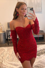 Mermaid Sweetheart Lace Short Homecoming Dress with Detachable Sleeves
