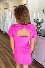 Mermaid Short Satin Bow Satin Homecoming Dress with Sleeves