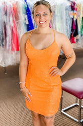 Mermaid Orange Sequins Short Open Back Party Dress
