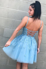 A-line Short Open Back Homecoming Dress with Lace Appliques