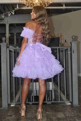 Off the Shoulder A-Line Ruffle Tulle Homecoming Dress