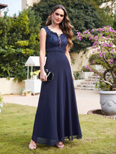A Line Floral Lace Sleeveless Long Chiffon Wedding Guest Dresses