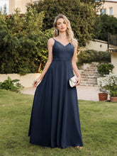 Long V-neck Backless Satin A-line Wedding Guest Dresses