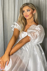Short Square Neck Balloon Sleeves A-Line Homecoming Dress
