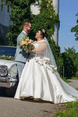 Satin V-neck Sleeveless Ball Gown Plus Size Wedding Dresses