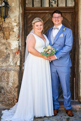 Plus Size Simple Sleeveless Deep V-neck Wedding Dresses