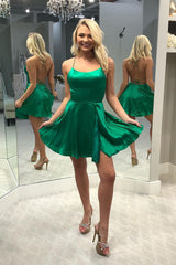 Spaghetti Straps Short A-line Open Back Satin Homecoming Dress