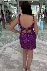 Square Neck Short Sequin Fringe Mermaid Homecoming Dress