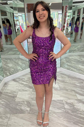 Square Neck Short Sequin Fringe Mermaid Homecoming Dress