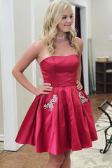 Short Strapless Beading A-line Homecoming Dress with Pockets