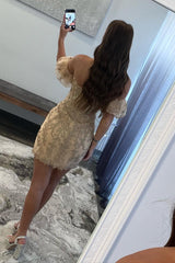 Strapless Gold Mermaid Homecoming Dress with Appliques Lace