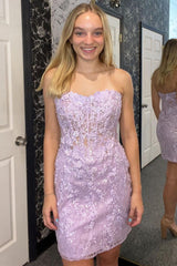 Cute Strapless Lace Short Memaid Homecoming Dress