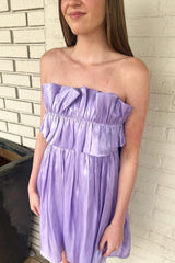 Strapless A-line Two Piece Satin Ruffles Short Party Dress