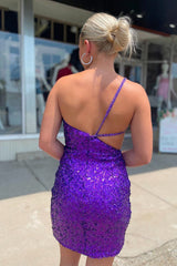 Short Mermaid Straps One Shoulder Sequins Backless Homecoming Dress
