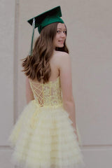 Sweetheart A-line Tulle Ruffle Homecoming Dress with Appliques Lace