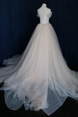 Elegant Long Off the Shoulder Lace-up Ruffle Tulle A-line Wedding Dress
