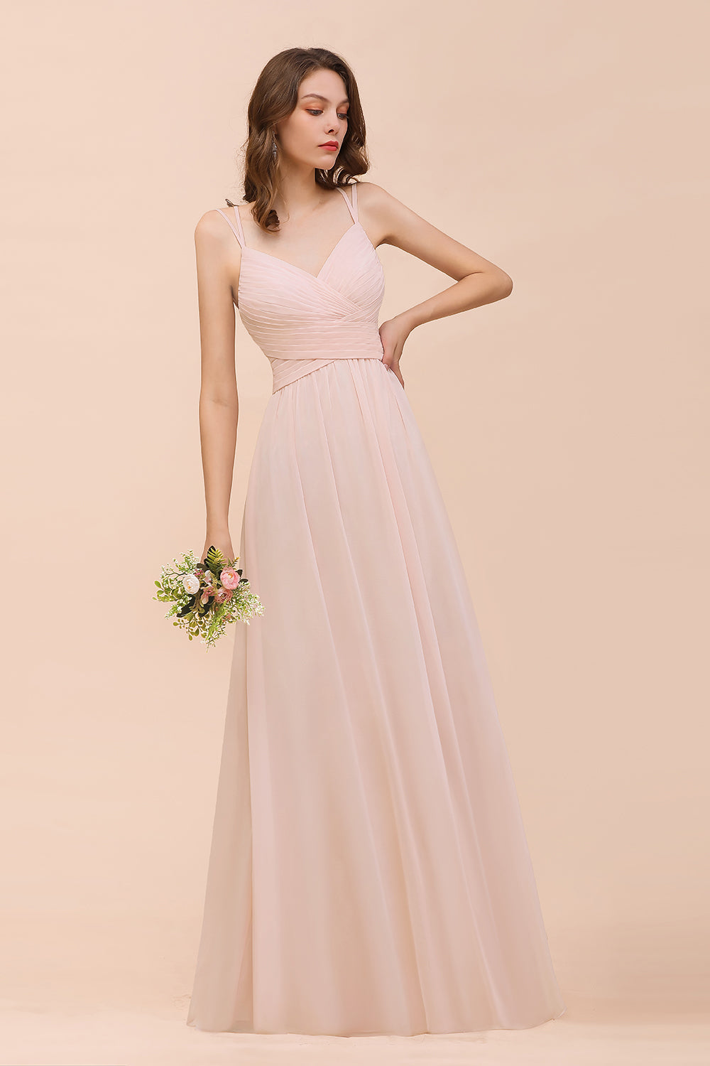 Gorgeous Long A-line Sweetheart Spaghetti Straps Chiffon Backless Bridesmaid Dress