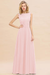 Long A-line Chiffon Lace Sleeveless Bridesmaid Dresses