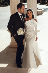Gorgeous Long Sleeves One Shoulder Mermaid Satin Wedding Dresses